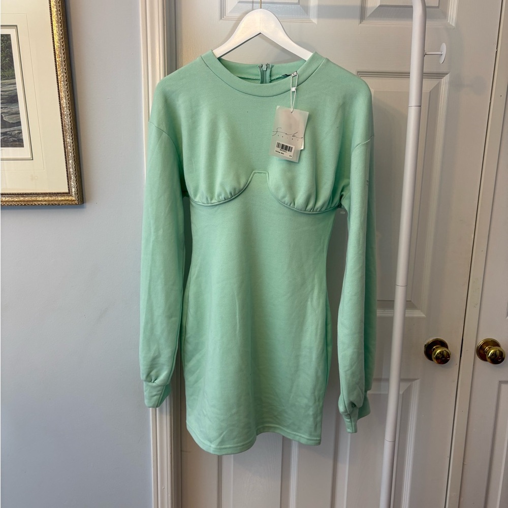 New Sabo Skirt Mint Green Long Sleeve Dress Size Large Cotton - Picture 5 of 14